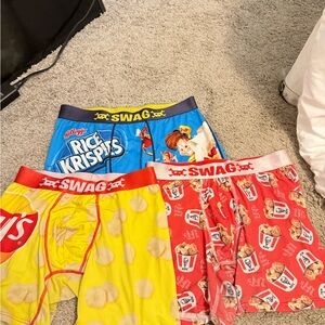 SWAG Novelty Boxer Shorts Trio - Blue Rice Krispies, Yellow Chips, Red KFC Print